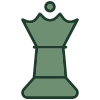 sage and forest green icon of a queen chess piece (Marketing Strategy icon)