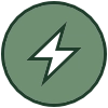 sage and forest green icon of a lightning bolt in a circle (Marketing Plan Execution icon)