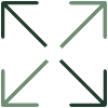 sage and forest green colored icon of four arrows radiating out to corners of a square from a center point (Expand phase icon)